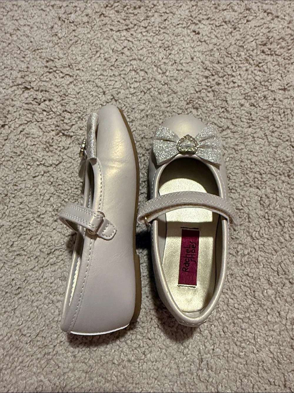 Rachel Shoes Girls' Cream Glitter Bow Mary Jane